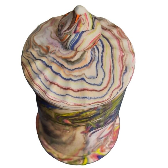 Handcrafted Psychedelic Swirl Ceramic Casting Resin Jar With Lid - Picture 4 of 8
